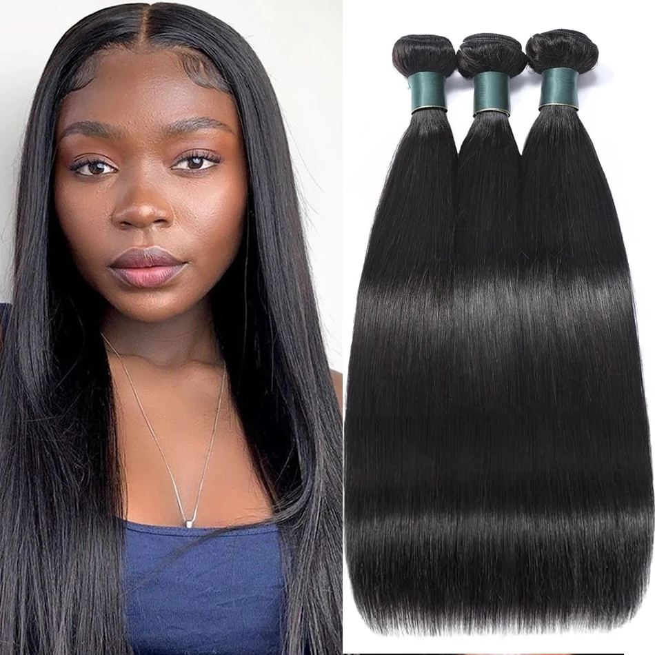 

30, 40 дюймов, прямые пучки человеческих волос, наращивание человеческих волос, натуральные черные бразильские пучки волос, 1/3/4 шт., толщина