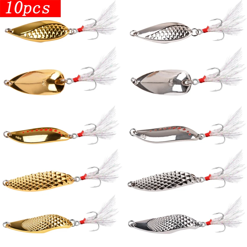 10PCS/Set Lure Metal Spinner Lure Spoon Set Gold Silver Fishing Spinner Lure Sequins Mixed 7G/10G/15G Fishing Tackle Hard Bait