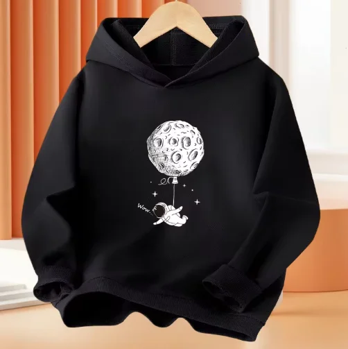 الأولاد 3-14 سنة الكرتون الفضاء رائد الفضاء الصيد القمر طويلة الأكمام هوديي الأطفال مضحك قمم الاطفال القطن الأساسية معطف #6