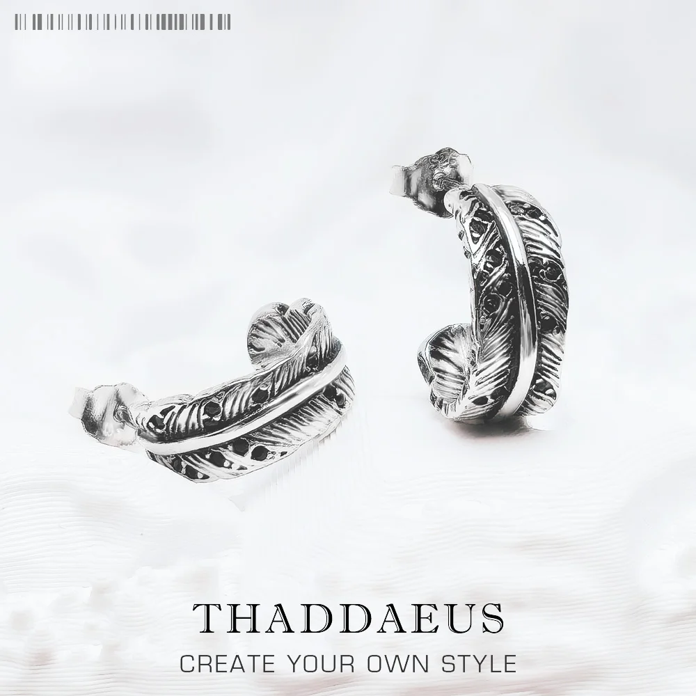 

Feather Creole Hinged Hoop Earrings Europe Vintage Fine Jewerly For Women Gift In Solid 925 Sterling Silver