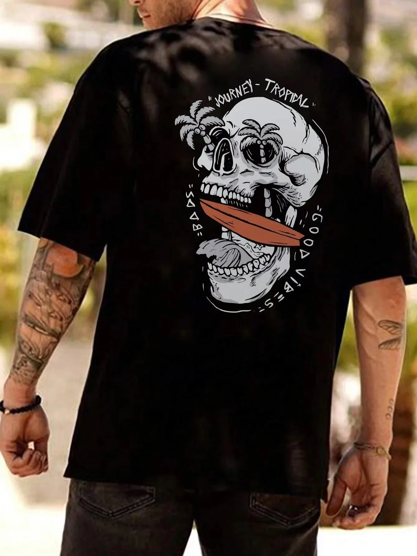 

Coconut Palm Skull Men Cotton T-shirt Luxury Brand Fashion Big Size Top Casual Short Sleeve Streetwear Classic New Arrival Tee
