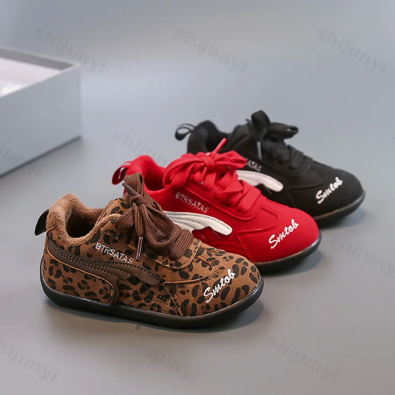 

Children Sports Shoes 2025 Winter Warm Comfortable Outdoor Cotton Shoes Leopard Print Fashion Anti Slip Boys Girls Casual Shoes