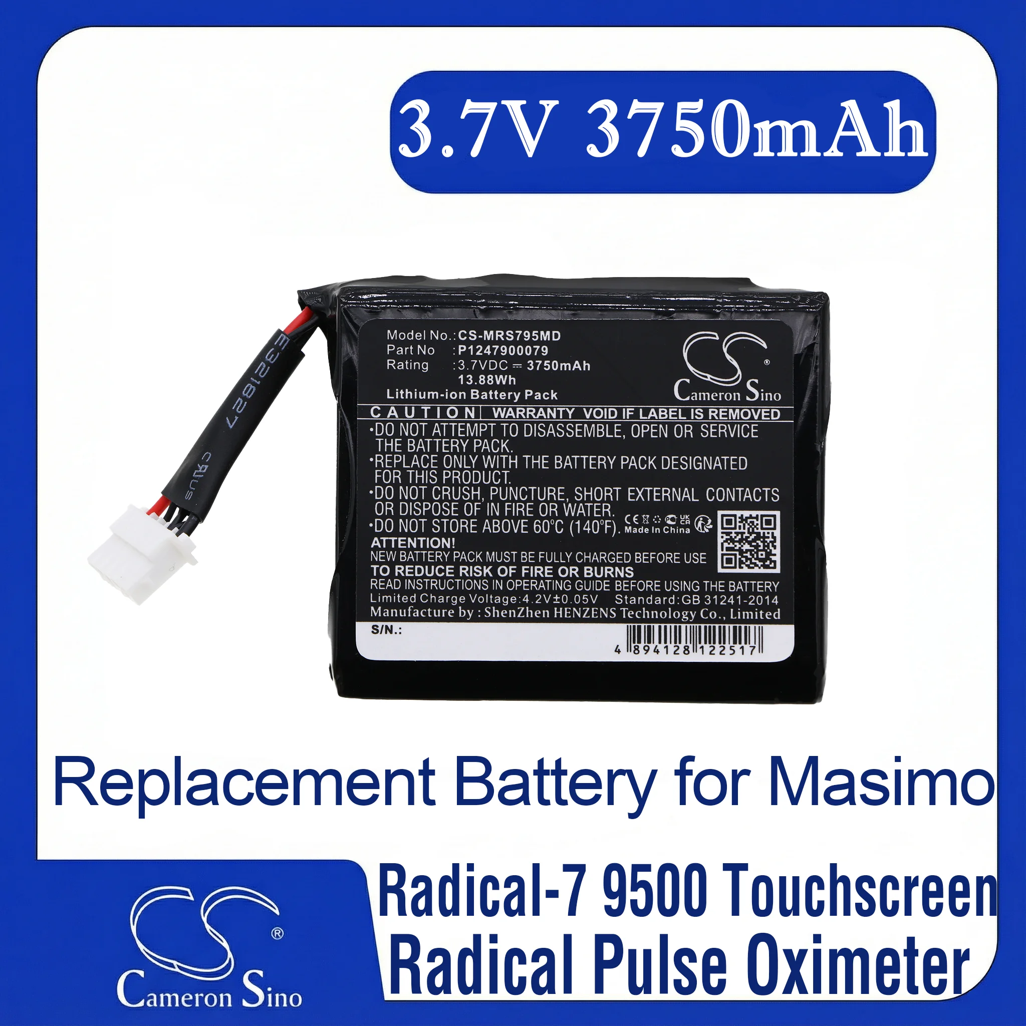 

Cameron Sino Replacement Battery for Masimo Pulsoximeter type 23794,, Fits P/N 23794,25950,4676,95108,B11939,