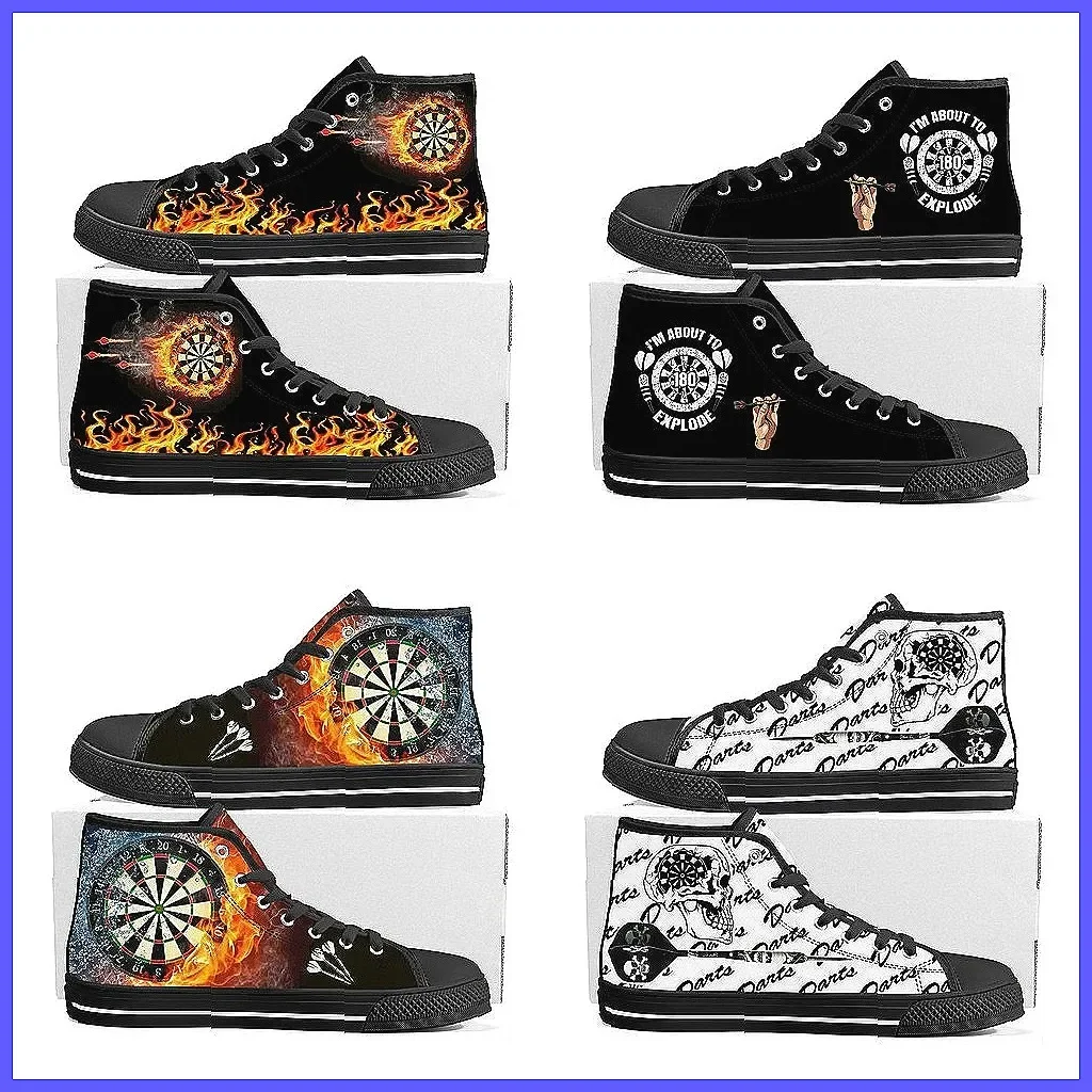 

Customizable Couple Canvas Sneakers - High Top Darts Player Design Unisex Casual Shoes Gift