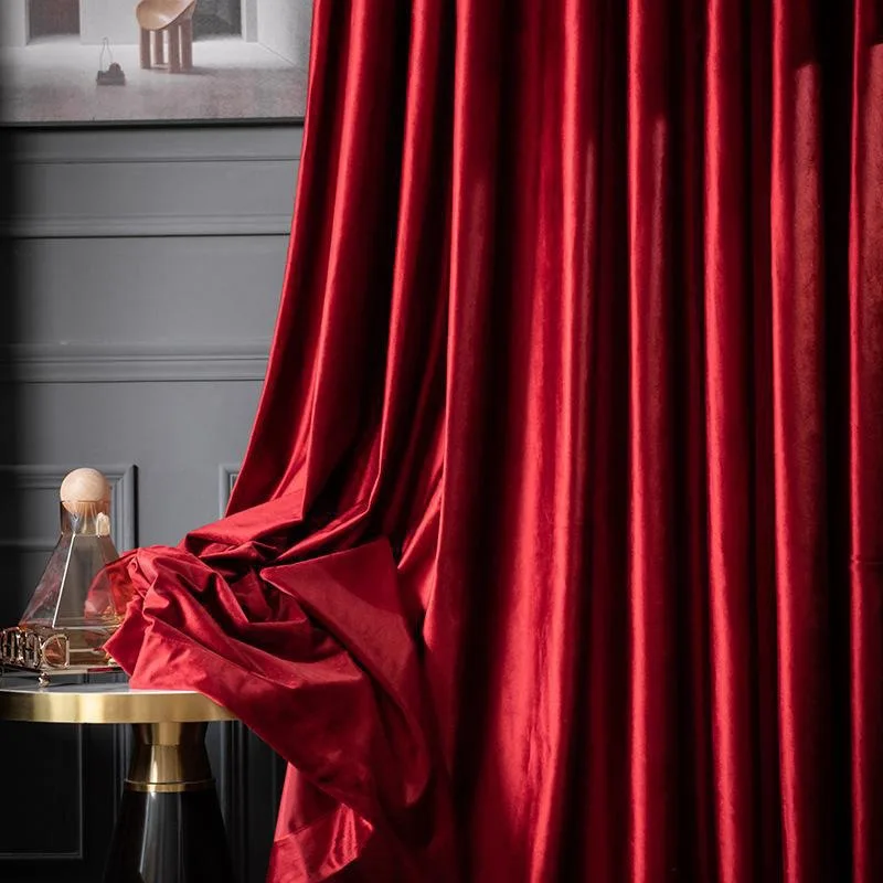 Retro Thickened Curtain for Home, Light Luxury Curtains Blackout Red Home Stay Solid Color Background Velvet Fabric Bedroom Livi