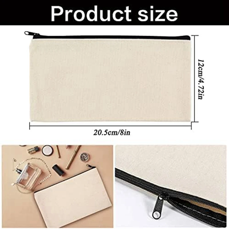 12Pcs Blank Canvas Bags Pencil Case Canvas Makeup Bags ,For Painting,School,Organizer