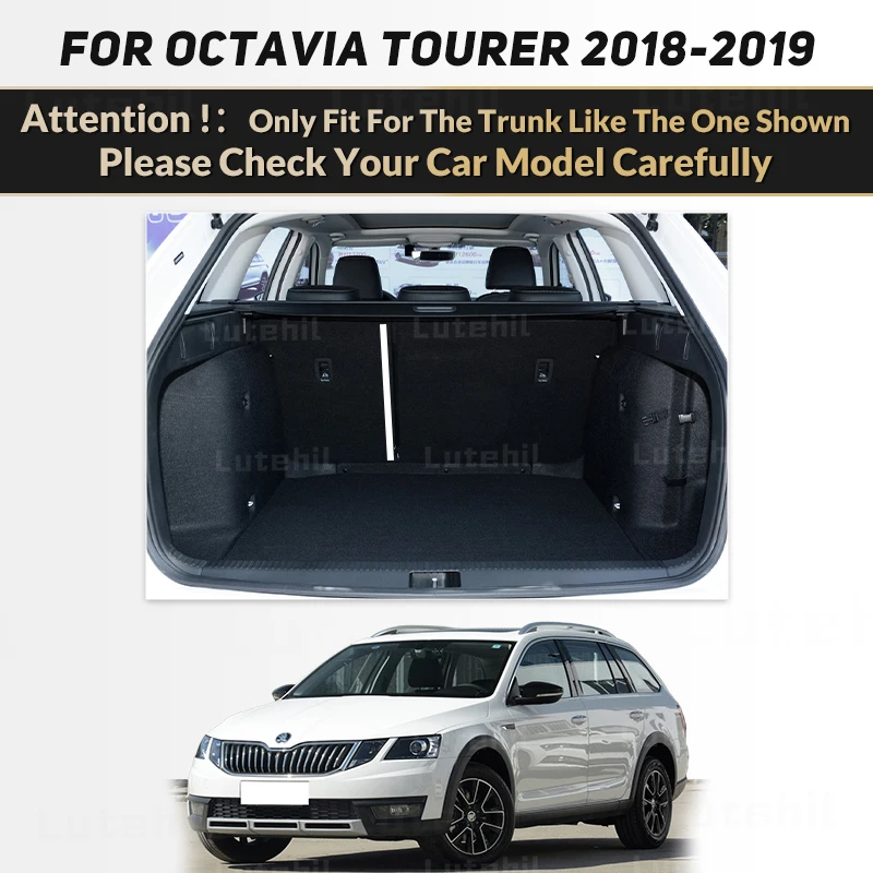 For SKODA Octavia Tourer 2018 2019 Auto Full Coverage Trunk Mat Lutehil Car Boot Cover Pad Cargo Liner Interior Accessories