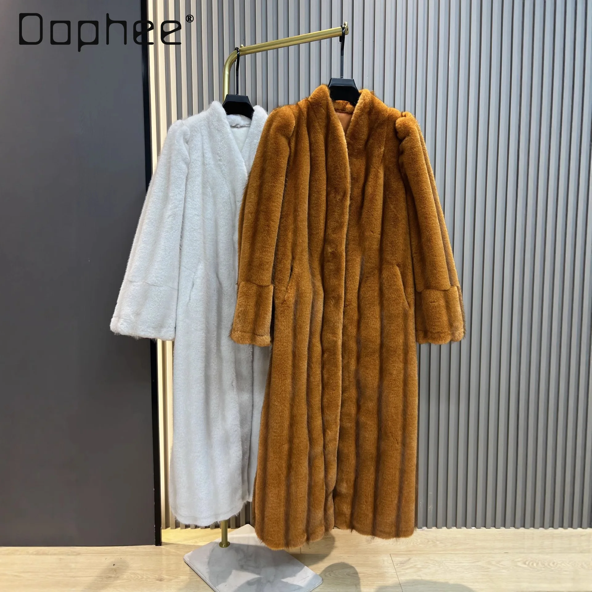 

Faux Mink Fur Long Over-the-Knee Coat Winter New Style Elegant Simple Integrated Fur Coat Trendy Faux Fur Coat Women