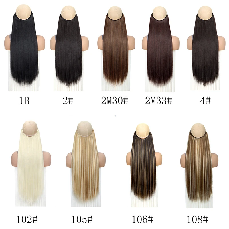 24Inch Synthetic Long Straight Hair Extension Invisible Fishing Line Heat Resistant Hairpiece for Women Daily Use