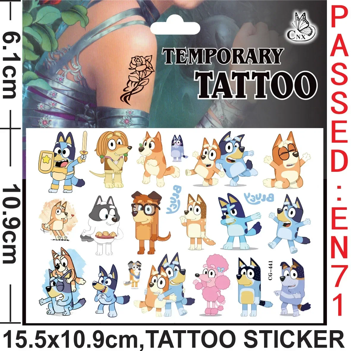 Blueyi autocollants de tatouage nouveau Kawaii Bingo chien enfants Cosplay fournitures de fête d'anniversaire transfert d'eau impression Paster cadeaux pour enfants