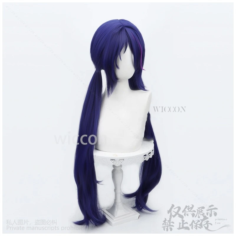 أنيمي لعبة الرعب MiSide ميتا تأثيري ميتا شعر مستعار طويل مع نصب مزدوج ذيل حصان مقاومة للحرارة الشعر الاصطناعية كوس مخصص