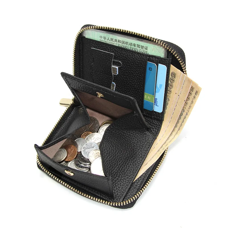 Western Cowhide Leather RFID Blocking Women Wallet Multi-function Short Coin Purse for Ladies