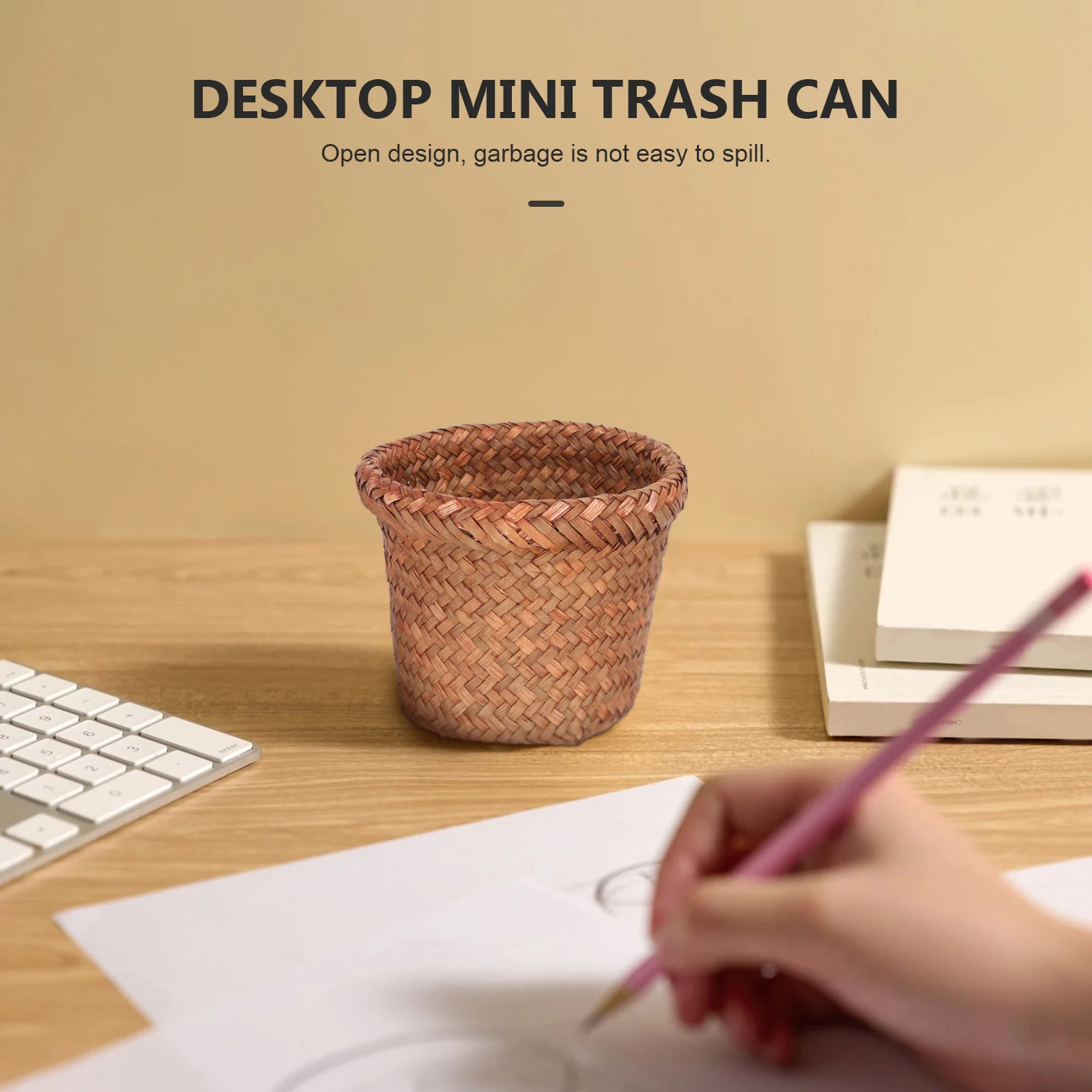 

Woven Trash Can Home Accessory Chic Fresh Simple Household Style Office Basket Room Bucket Wicker Waste Supplies Floor