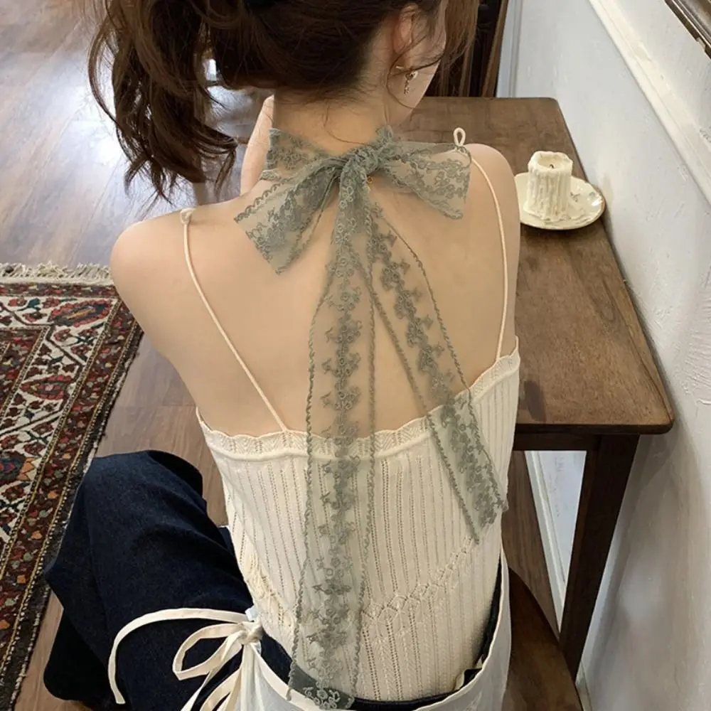 أنيقة طويلة الدانتيل منديل النمط الفرنسي الشريط رقيقة وشاح التطريز عقال النساء