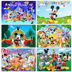 Custom Cartoon Mickey Minnie Mouse Donald Duck Happy Birthday Backgrounds Decors Vinyl Cloth Party Backdrops Baby Shower Banner