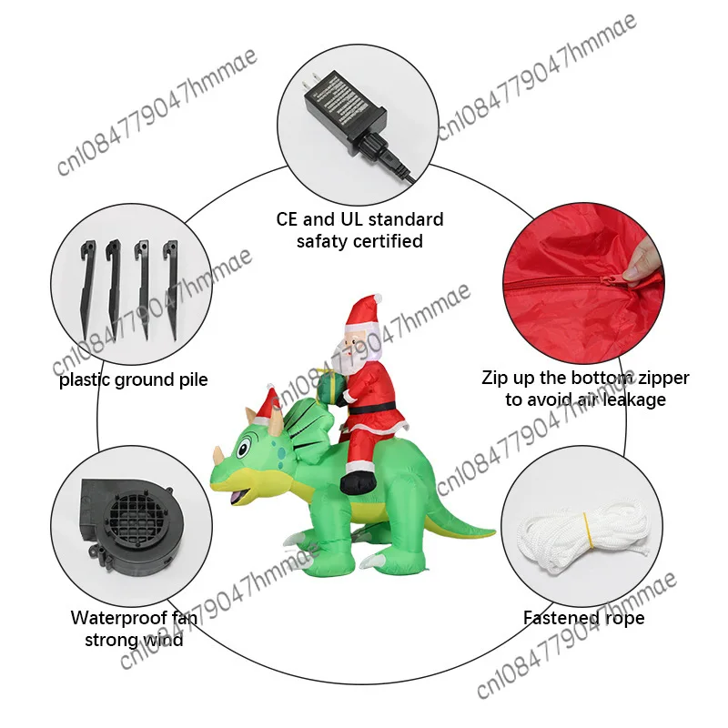 Christmas Party Inflatable Santa Ride Dinosaur with Gifts LED Glowing Air Model Garden Decorations