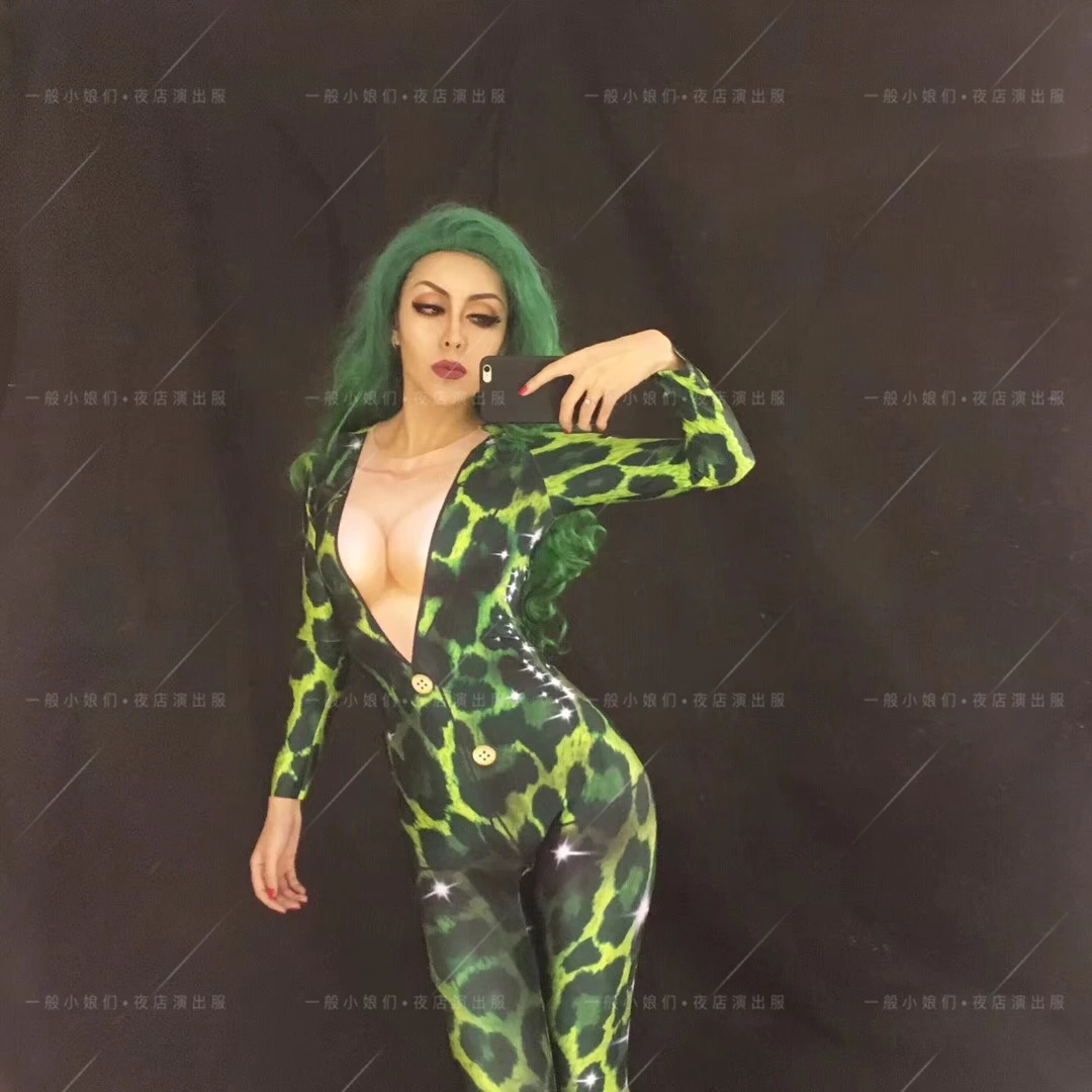 Customized Bar 2023 New Party Gogo Dance Team Performance Dress Retro Green Snake Sexy Style DS Team Show Theme Show