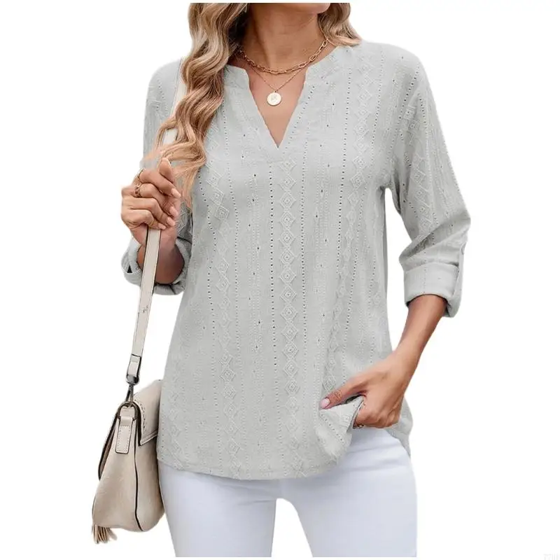 

77HE Women's sexy casual hollowed-out embroidered shirt beach cover-up top