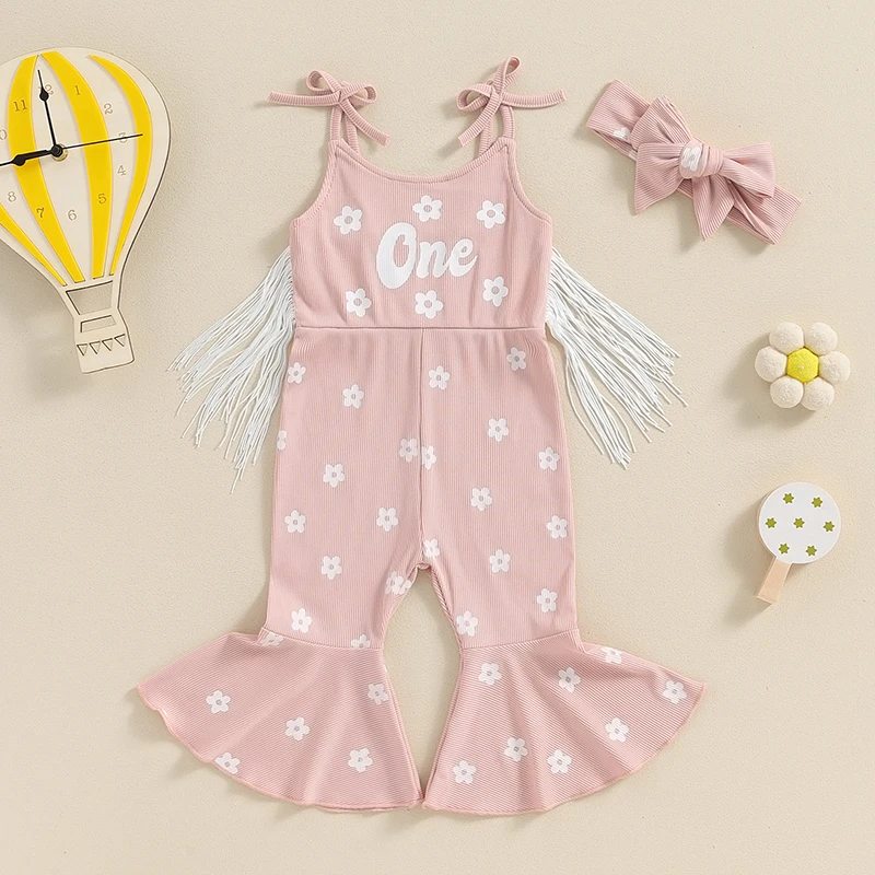 Baby Girl 1st 2nd Birthday Outfit One Two Sleeveless Romper Jumpsuit Bell Bottom Overalls Pants Summer Clothes