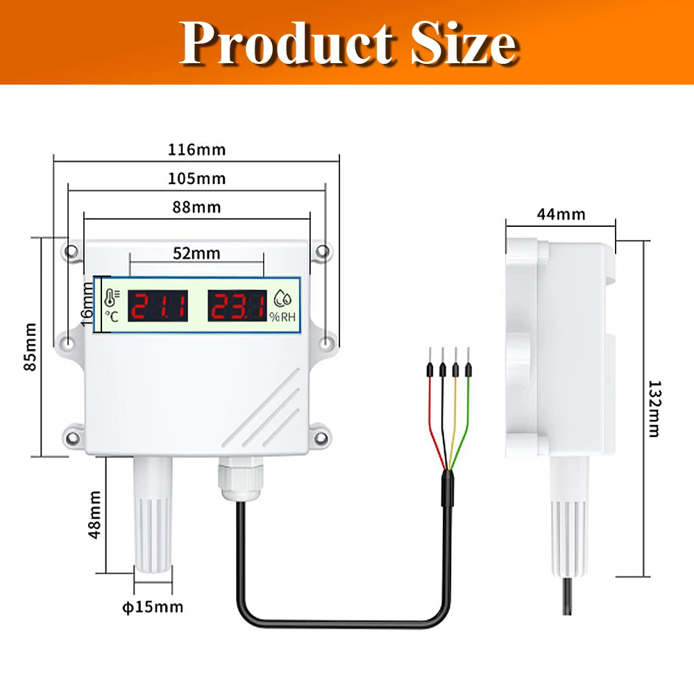 RS485 Analog 0-5V 0-10V 4-20mA Waterproof Temperature Sensors Digital Display Transmitter with Temperature Humidity Sensor Probe