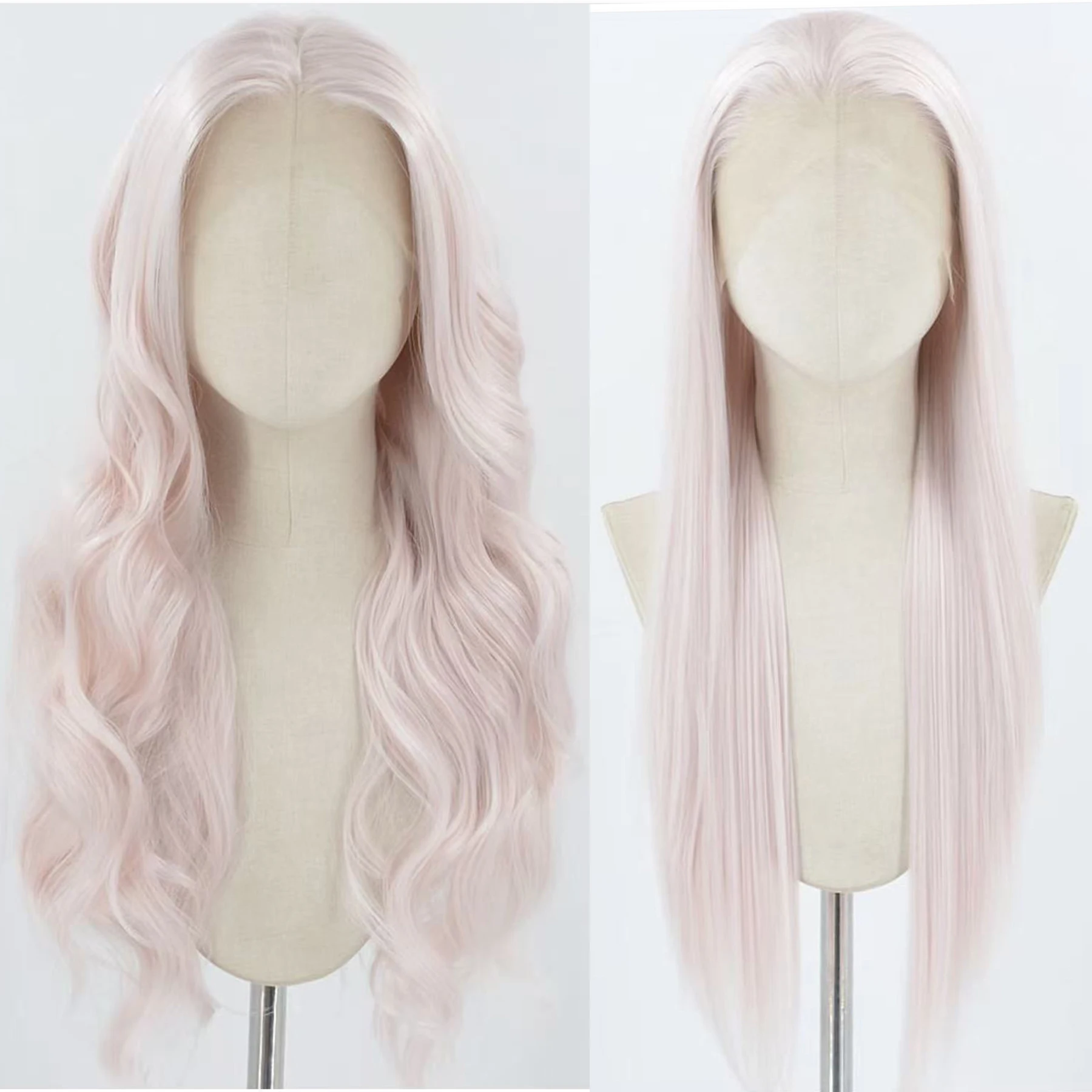 Light Pink Lace Front Wig for Women Long Silky Straight & Body Wave Synthetic Hair Heat Resistant Natural Hairline Daily Cosplay