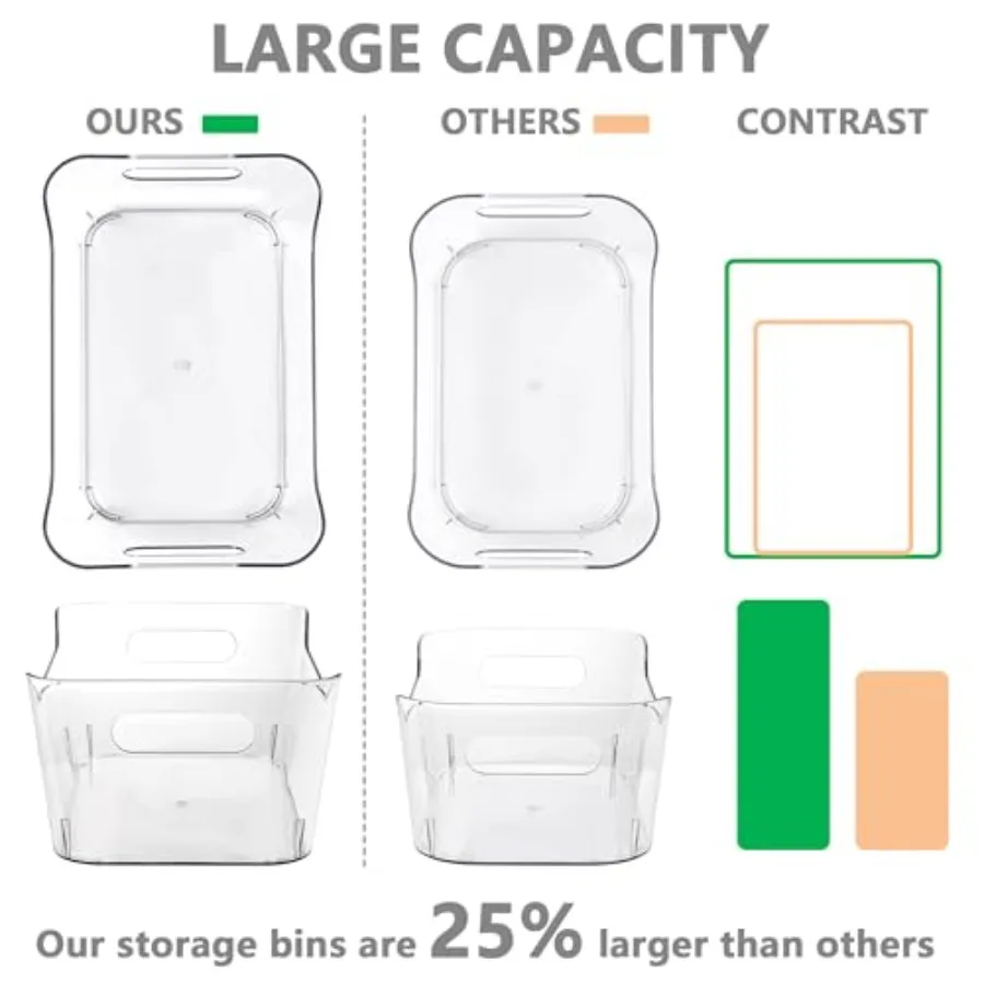 Confezione da 12 contenitori portaoggetti in plastica Contenitori organizer multiuso per dispensa, cucina, armadio da ufficio, scaffale e organizzazione del frigorifero con trasparente