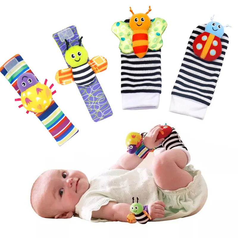 

0-12M Infant Baby Socks Butterfly Kids Rattle Toys Cartoon Animal Children Wrist Rattle Soft Newborn Plush Socks Girl Boy