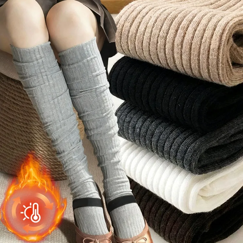 

Зимние теплые носки для конных ботинок, белые чулки до колена, женские зимние толстые носки, длинные носки-трубочки, модные ботинки