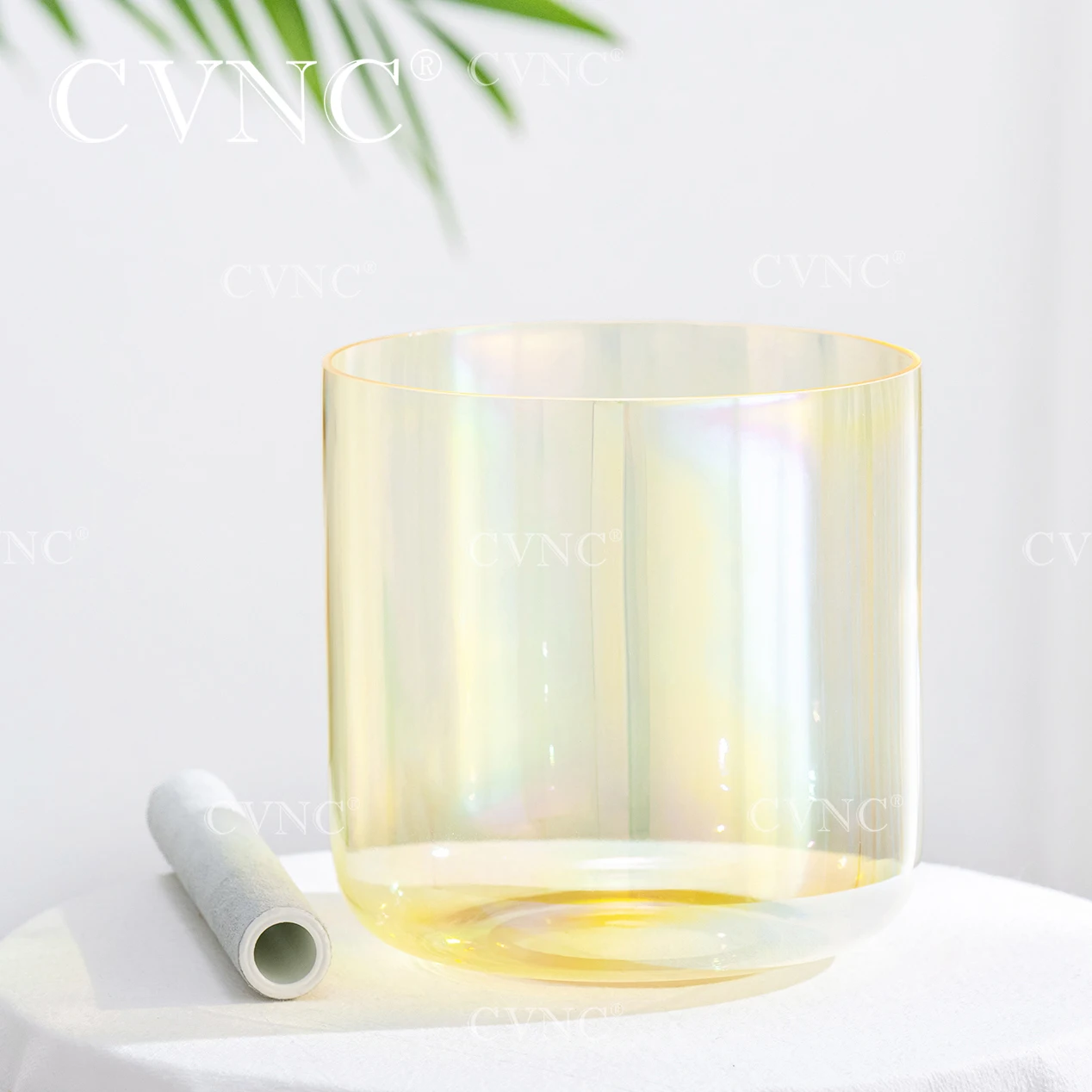 CVNC 7 Inch CITRINE Cosmic Clear Alchemy Colored Quartz Crystal Singing Bowl 440/432HZ for Sound Healing with Mallet