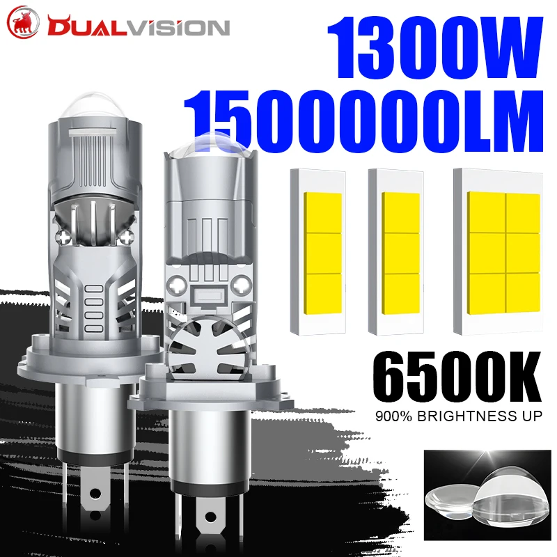 

Dualvision LED H4 Объектив проектора Автомобильная фара 1500000LM 1300W CANBUS 6500K HD Lens Автоматическая лампа H4 High Low Dual Beam 12V 24V