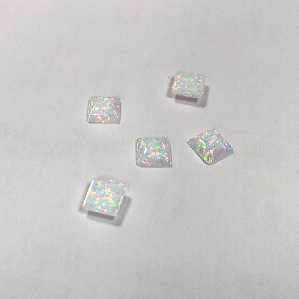 5 Pieces Loose White Square Gemstone Cabochon Cut Synthetic Fire White Opal Beads for Jewelry Women