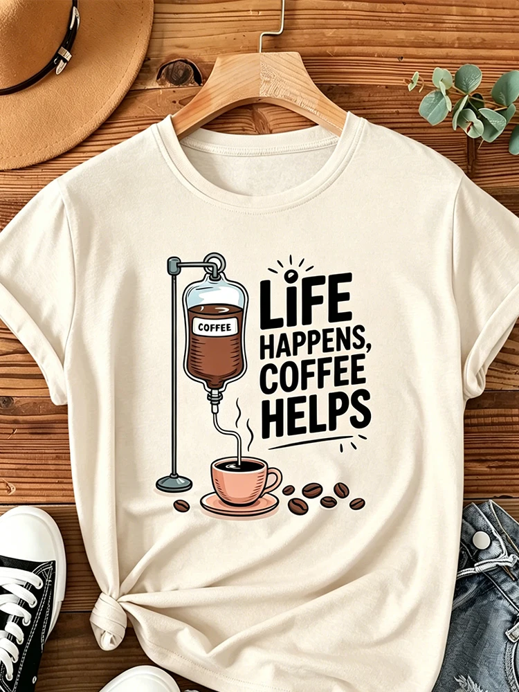 Humorous Animal T-shirt Men Women Casual Coffee Themed Tshirt with 
