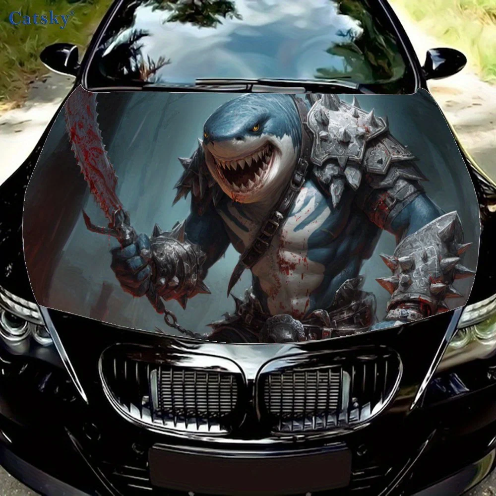 

Fierce - Gear Shark Warrior Pattern car hood stickers, waterproof self-adhesive, scratch resistant, easy to stick, durable car P