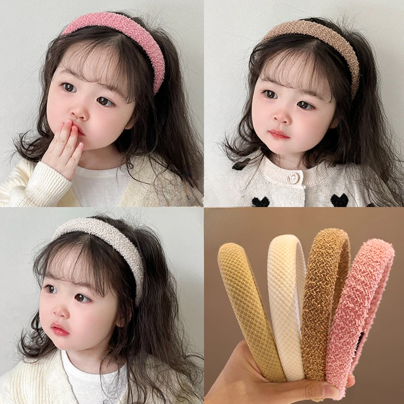 2023 New Girls Plush Fashion Solid Color HairBand Headwear Kids Simple Broadside Headband Lady Hairbands Female Hair Accessories