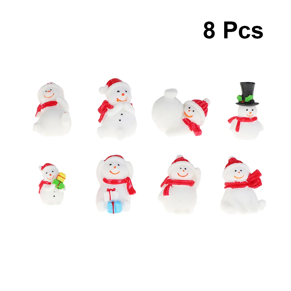 

8 Pcs Mini Snowman Figurines Outdoor Toys Christmas Miniature Ornaments Resin Lanscape Decor Baby Kit