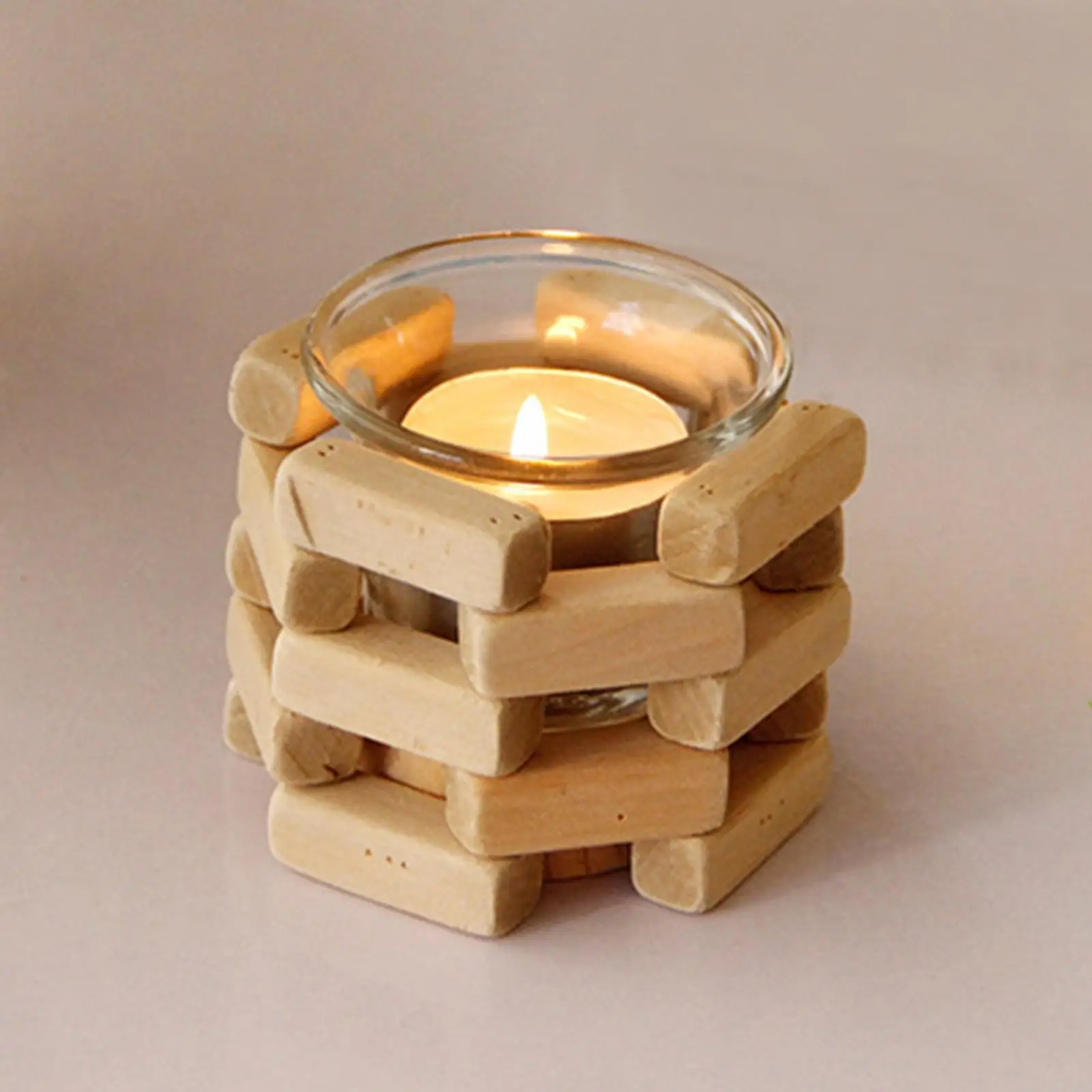 Candlestick,Wooden Glass Tealight Candle Holder Dinner Candle Holder Cup Votive Candle Stand for Mantel Festival Housewarming