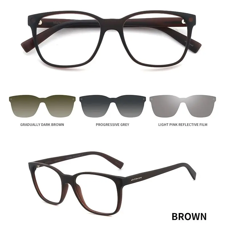 

TR90 Magnetic Clip-On Sunglass – Anti Blue Light Glasses with 3 (Brown/Grey/Pink), Lightweight Unisex Eyewear for Work & Travel