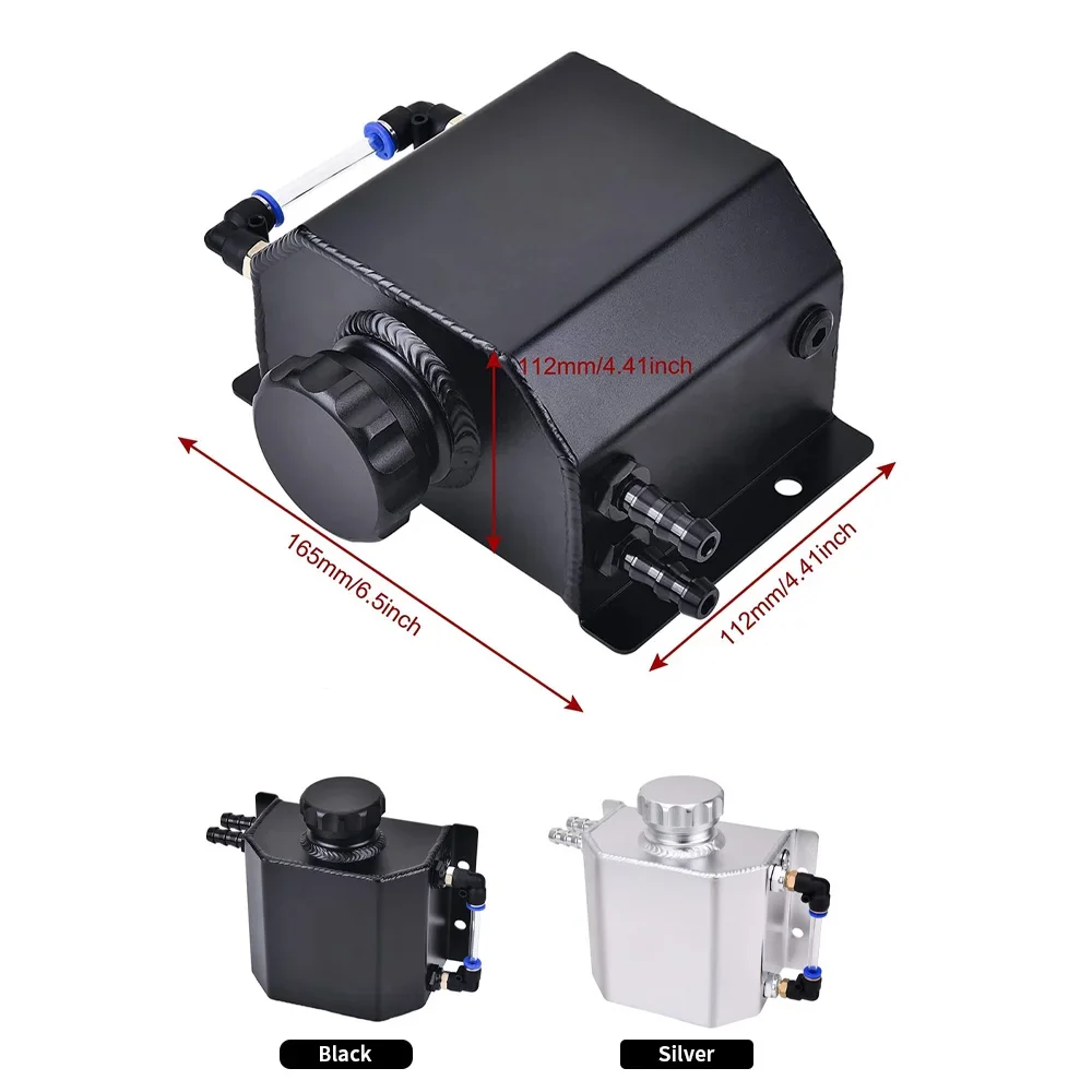 1L Silver Aluminum Coolant Radiator Overflow Recovery Water Tank Bottle with Cap Oil Catch Can Fuel Surge Tank