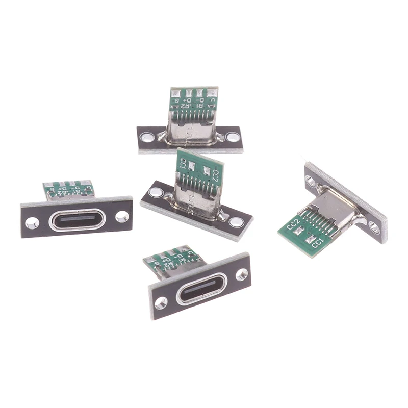 5Pcs Type-C USB 3.1 Jack Socket, 2Pin 4Pin Female Connector with Screw Fixing Plate, Charging Port Replacement