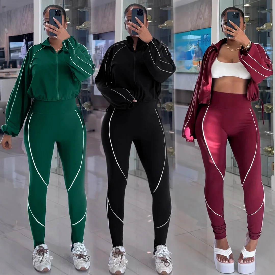Women Two Piece Sets Pant Set Jogger Tracksuit Turn Down Collar Full Sleeve Coat Long Pants Elastic Waist Y2k Streetwear Casual