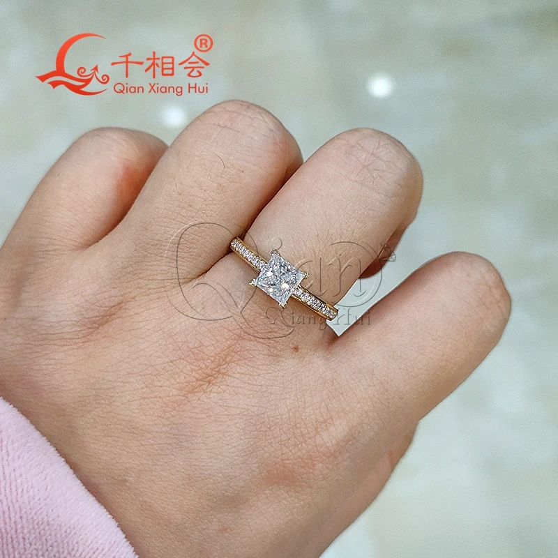 5.5*5.5mm square white moissanite 925 with 1/2 eternity band Sterling Silver Ring Jewelry Rings Engagement