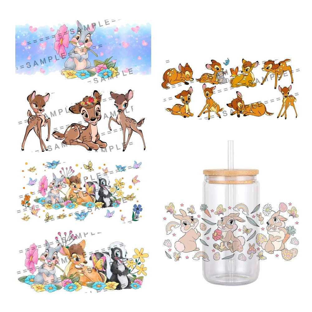 Disney Cartoon Bambi Patroon Uv Dtf Transfer Sticker Waterdichte Transfers Stickers Voor 16Oz Glazen Cup Wrap Stickers