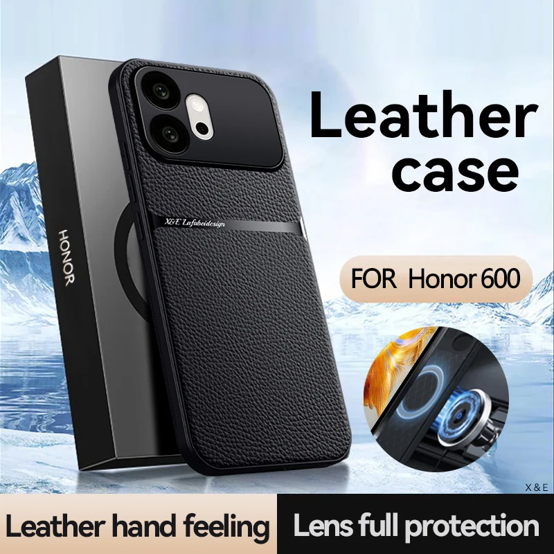 For Honor 600 Pro Car Magnetic Lychee-textured Anti-fingerpr