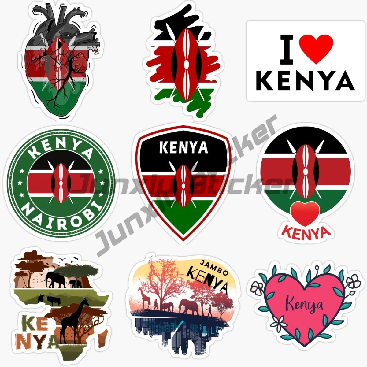 

Kenya Flag Car Sticker Funny Creative Decals for SUV Bumper Camper Yacht Occlusion Scratch Decor Decals PVC Autohesion
