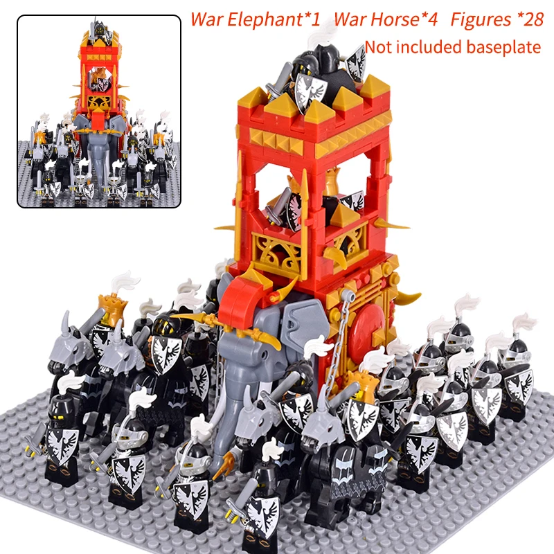 

MOC Medieval Military Roman War Elephant Figures Spartan Building Blocks Helmets Soldiers Weapons Accessories Toys kids gifts