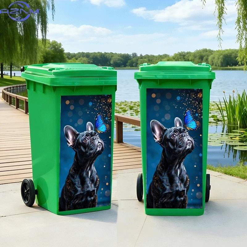 [2D Flat Printing]1pc Trash Can Sticker[Title Translated, Do Not Change] Butterfly Kiss French Bulldog Design Wall Sticker Sel
