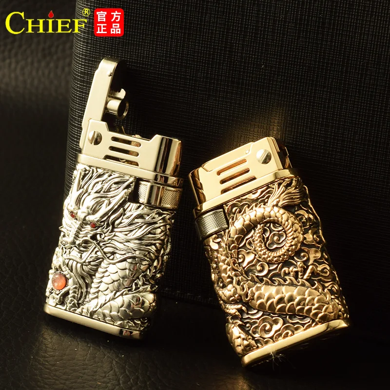 Luxury 3D Dragon Carving Lighter Cap ejection ignition Kerosene Lighters Gasoline Lighters Windproof Men Smoking Lighter Gift