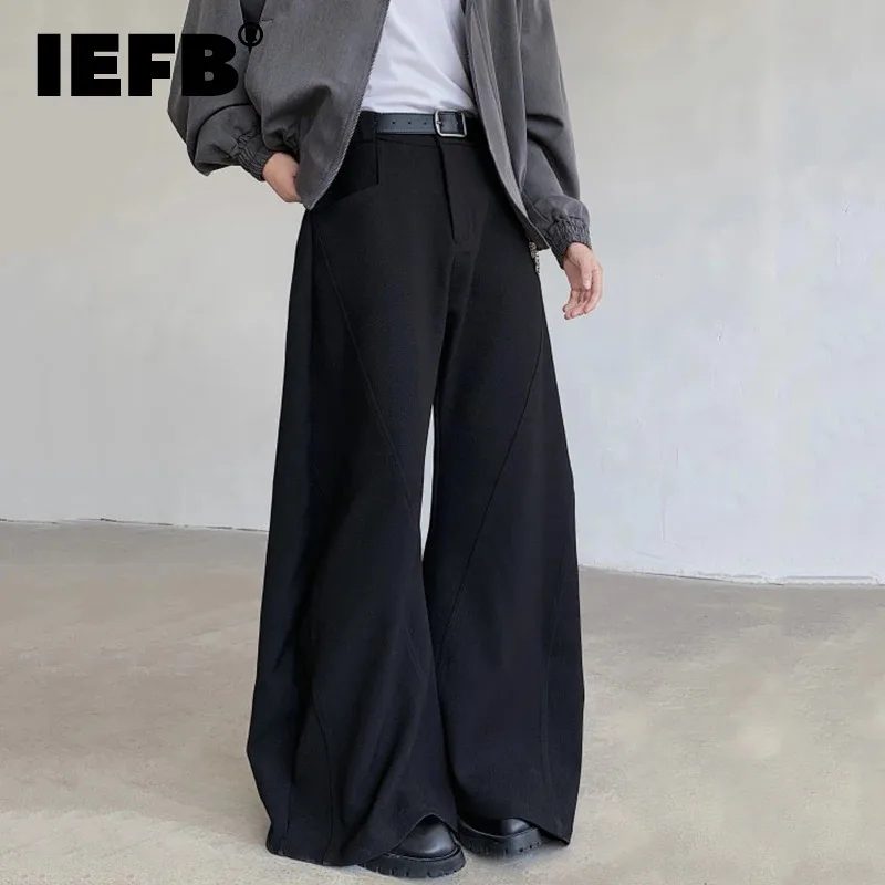 

IEFB Men's Suit Pants Autum Winter Niche Design Deconstruction Splicing Wide Leg Curved Knife Casual Trousers Black 9C6991