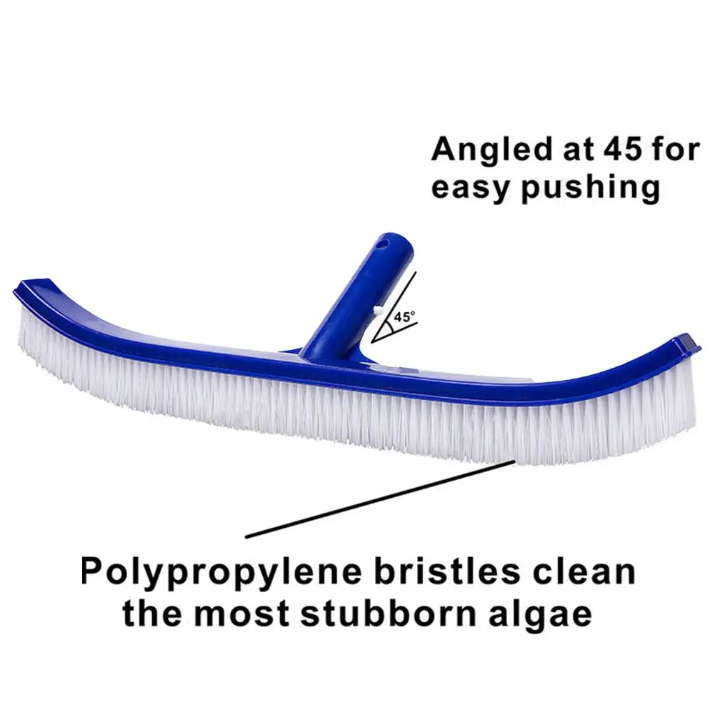 Pool Brush Rubber Pool Scrubber High-efficiency Pool Brush Head with Curved Ends for Walls Floors 45cm Long Nylon Bristles Scrub