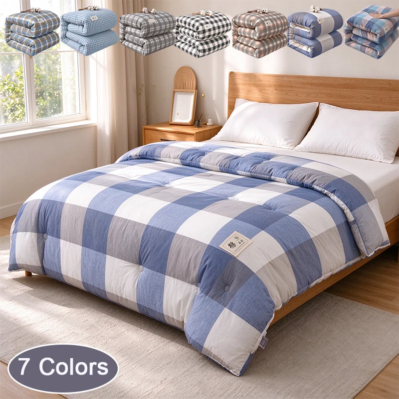 Grid Pattern Comforter Washed Cotton Quilt,All Seasons Bedding,Comforter Set Perfect for Women andMen Twin/Full/Queen/King Sizes